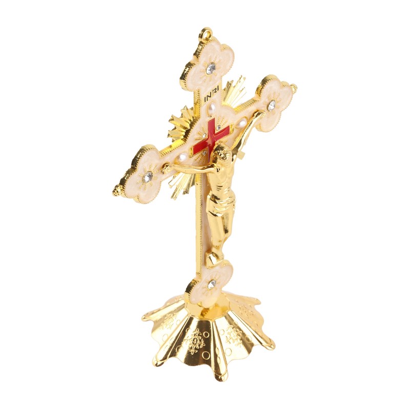 Metal Standing Cross Red Rhinestone Decoration Exquisite Retro Elegance Standing