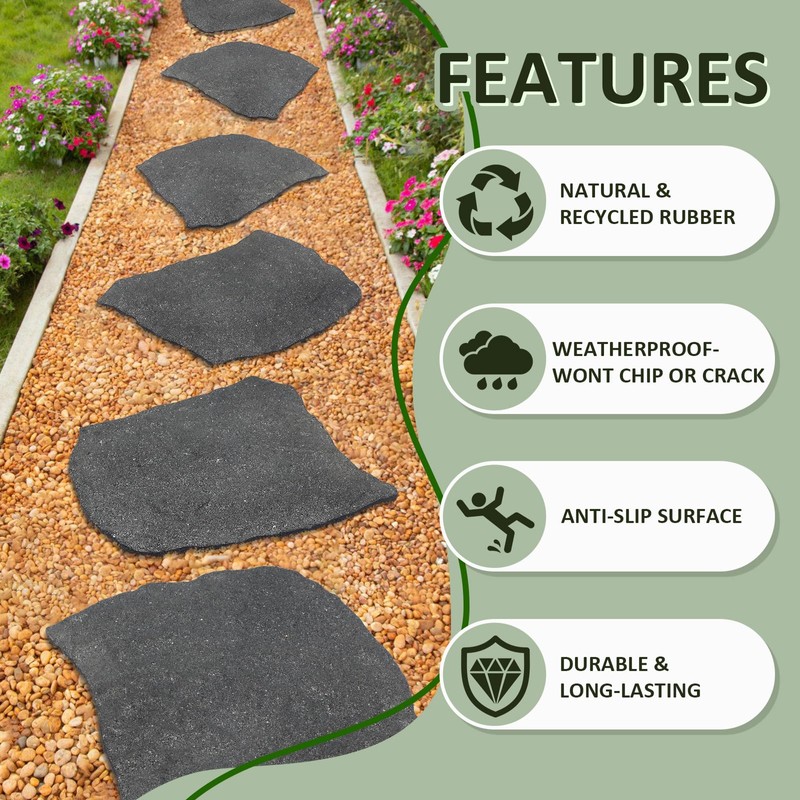 Sekcen 3 Pack Rubber Stepping Stones Outdoor Garden Rubber Pavers