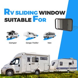HECASA RV Window 35" W X 22" H Teardrop Horizontal Slide RV Window W/Trim Ring & Net Screen Fit for 1-1/2" Wall Cargo Travel Trailer, Camper, Cargo Van