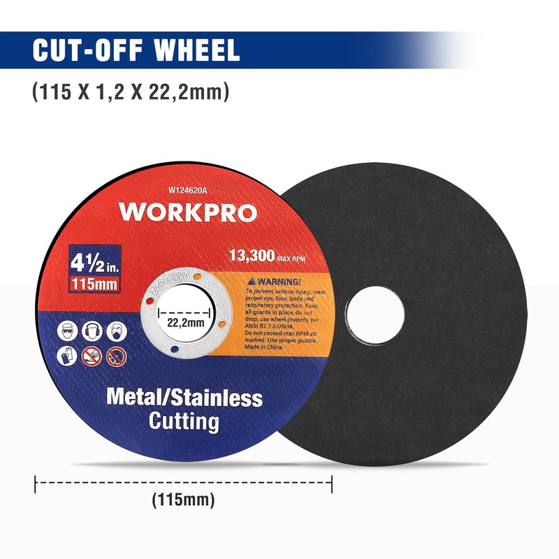 WORKPRO 20-Pack Cut-Off Wheels, 4-1/2 x 7/8-inch Metal&Stainless Steel Cutting