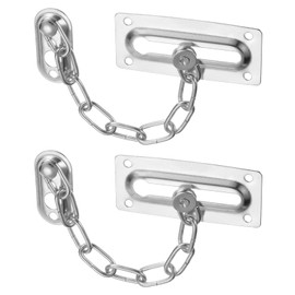 M METERXITY 2-Pack Door Chain Lock, Premium Security Door Chain Guard Round Sturdy & Rust-Resistant Stainless Steel for Inside Door/Windows, Heavy Duty Child Safety Lock [Silver]