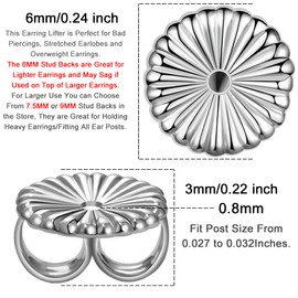 4 Pairs 925 Sterling Silver Magic Earrings with Adjustable Stud Closure Hypoallergenic for Reinforcing Studs Suitable for Drop Ears 6x6mm Sterling Silver, Sterling Silver