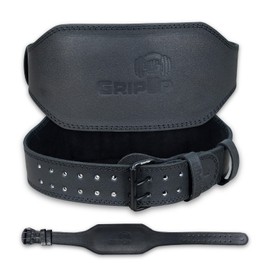 GripUp Weight Lifting Belt 4” 6” Leather Gym Belt Padded Lumbar Back Support for Powerlifting Deadlifts Squats Bodybuilding & Strength Training Fitness Adjustable Holes Men Women (Black 6'', S)
