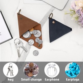 HannaFires 2PCS Portable Leather Key Organizer Pouch - Vintage Triangle Coin Purse, Compact Storage Bag for Keys, Coins, Cables, and Earbuds, Multicolor, Art
