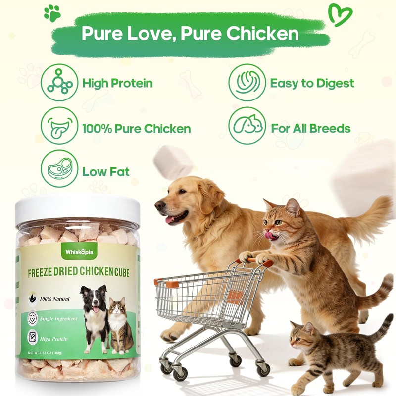Whiskopia 3.53 oz Freeze Dried Chicken Cubes for Dogs and