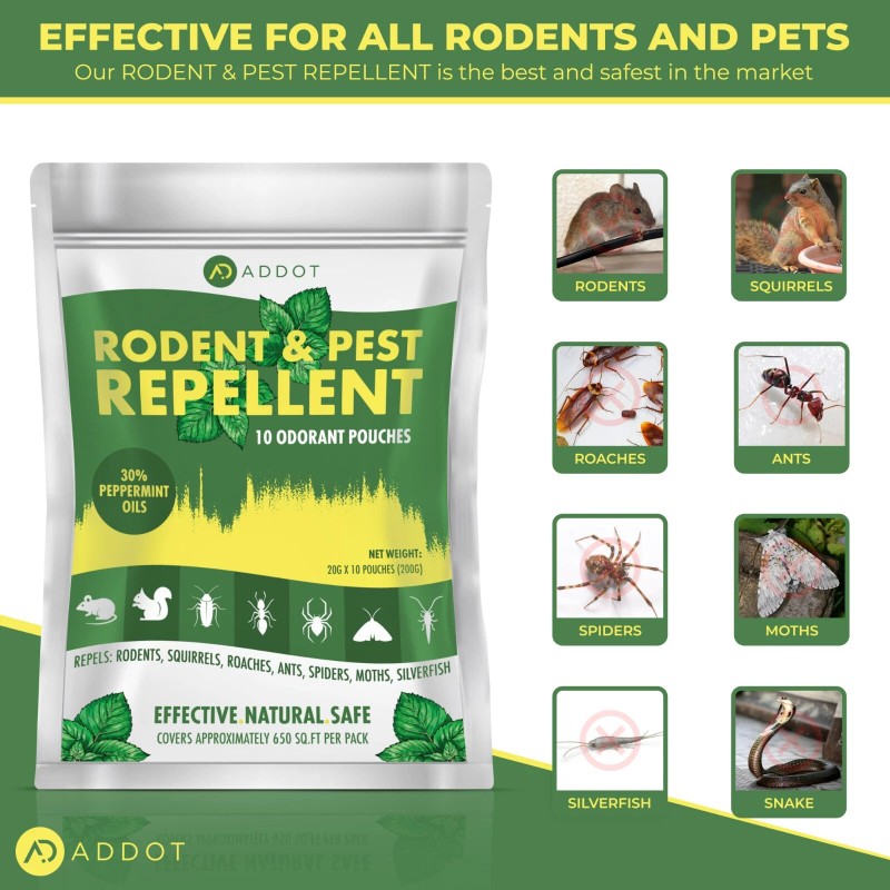 ADDOT Natural Peppermint Oil Mouse Repellent – 10-Pack, 40g Each