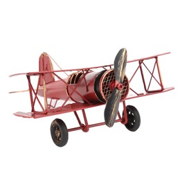 Hztyyier Retro Aeroplane Model Decoration Ornament Craft Double Decker Delicate Vintage Tri-Colour Craft Aeroplane (Red)