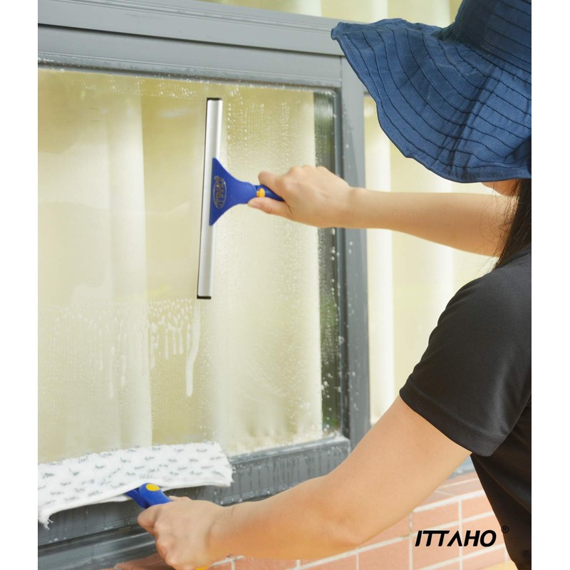 ITTAHO Squeegee for Window Cleaning,12" Squeegee and 11" Microfiber Scrubber