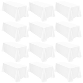 12 Pack Polyester Tablecloth 90 x 156 Inch White Tablecloth for 8 Ft Rectangle Tables,Washable Fabric Table Covers Polyester Table Clothes for Wedding Parties Banque