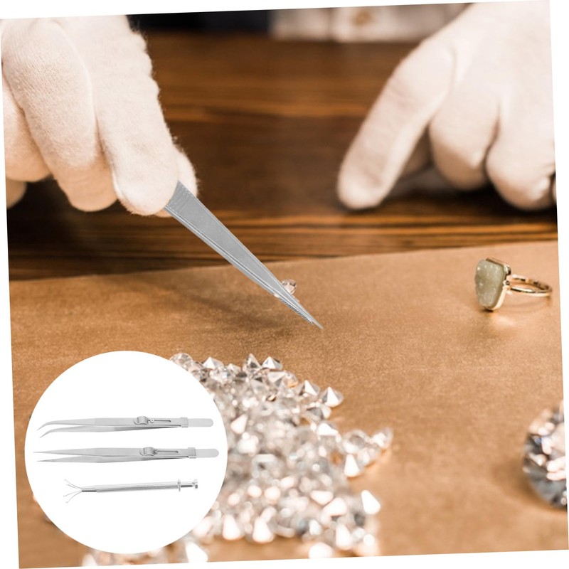 TEHAUX 1 Set Heavy Duty Stainless Steel Jewelry Tweezers Multi