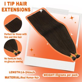 Sunny Hair I Tip Hair Extensions 50G Itips Human Hair Extensions for Women Real Human Hair Straight I Tip Hair Extensions Human Hair Dark Brown 18inch