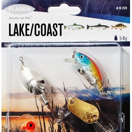 FLADEN 5 Piece ASSORTED LAKE and COAST 5g to 8g All Round Spinners Lure Pack - For Perch, Salmon and Trout [16-7579]