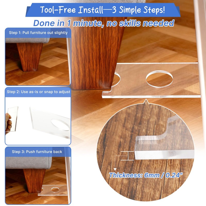 Aolamegs Clear Couch Stoppers to Prevent Sliding, 2-Pack 9" Universal