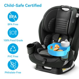 Car Seat Cup Holder Snack Tray: Travel Tray for Kids Car Seat Food Tray for Kids Travel, Toddler Carseat Eating Plate Table, Kid Road Trip Table Essentials Accessories, Light Blue