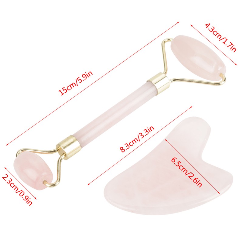 Natural Double Head Rose Quartz Jade Stone Roller & Scrapping