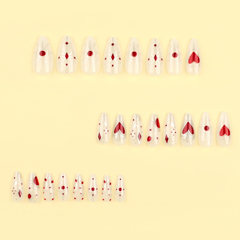 press on nails (Red heart, Medium)