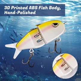 6pcs Slow Sinking Fishing Lures Multi Jointed Top Water Fishing Hard Bait Soft Tails & 3D Realistic Eyes Glide Bait for Bass Fish Tackle Best Lure Gear for Angler