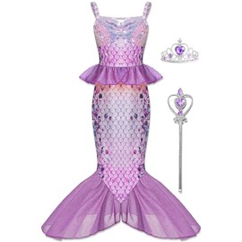 JQGBBOX purple Mermaid Dress for Girls - Little Mermaid Dress for Girls, Including a Crown and a Scepter (4T)