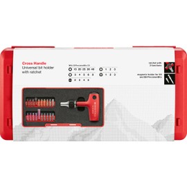 PB Swiss Tools Cross-Handle Ratchet Screwdriver PB 1255.MR Set | 100% Swiss Made | Screwdriver with Cross-Handle and Magnetic Stainless Steel Bit Holder for C6 and E6 1/4" PrecisionBits