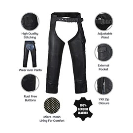 HWK Men's Black Motorcycle Chaps, Size 48