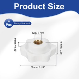 PATIKIL M8 x 38mm Thread Clamping Nuts, 4 Pcs 6 Star Knob Screws Female Thread Screw-On Grip Handle Nuts for Umbrella Base Replacement, White