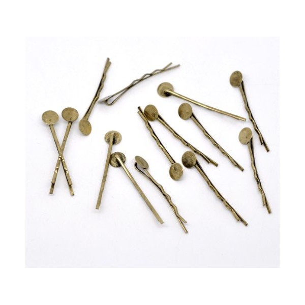 PEPPERLONELY Brand 100PC Antiqued Bronze Bobby Pins Hair Clips (44mm) with Glue On Flat Pads (8mm)