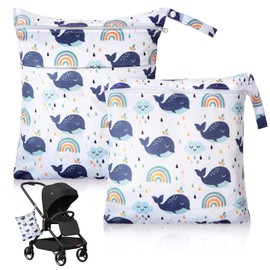 Pack of 2 Baby Wet Bags, Reusable Wet Bag, Changing Bag Organiser, Nappy Bag for On the Go, Waterproof Wet Bag, Nappy Bag for On the Go, Wet Bag Large for Nursery, Travel, rainbow, Classic