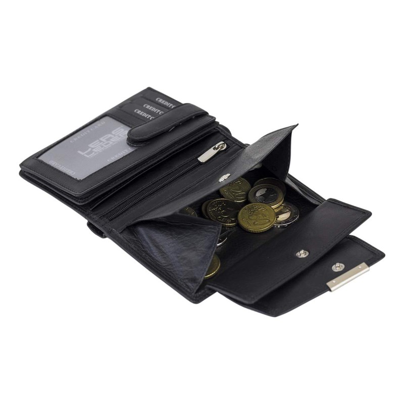 Women's Wallet in Portrait Format LEAS in Real Leather Black
