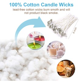 DINGPAI 100pcs Cotton Candle Wicks, 6 inches Low Smoke Pre-Waxed Wicks for Candle Making, DIY