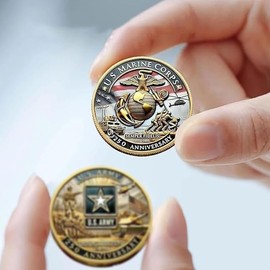 250th Anniversary Army Navy Marine Corps Challenge Coin Set – 3-Piece 1.57" Gold-Tone Double-Sided Commemorative Coins – Military Collector Gift for Veterans & Patriots