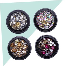 Mikinona 4 Boxes Gold Nail Studs Moon Heart Shaped Rhinestones for Nail Art Sparkling Metal Rivets Various Styles Colors for DIY Decoration