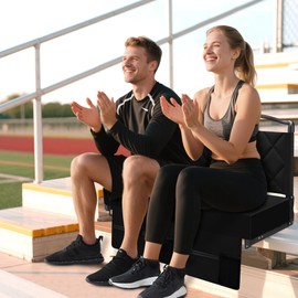 Kaganoon Stadium Seats with Back Support and Cushion Thick Padded Bleacher Chairs with Shoulder Strap, Portable Folding Stadium Seat Chairs for Bleachers Include Cup Holder and Side Pocket, Black
