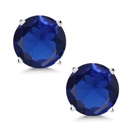 Gem Stone King 1.20 Cttw Aretes de Oro Blanco de 14K Zafiro Azul Creado Sitético