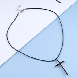 YienDoo Punk Black Cross Necklace Choker Gothic Black Leather Chain Choker Cross Crucifix Pendant Necklace Black Tone Religious Bible Crucifix Necklace Charm Jewellery for Women and Men