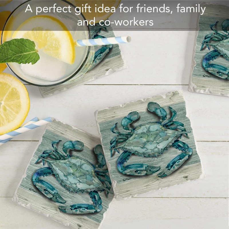 Thirstystone Northpoint Crab 4-Pack Tumbled Tile Stone Coasters with Protective
