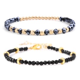 GUSXPPD Pack of 2 Women's Crystal Beads Bracelet, Multilayer Stones Bracelet, Boho Fashion Jewellery Bracelet, Multi-Layer Crystal Stone Bead Bracelets, Stretch Bracelet for Women and Girls,