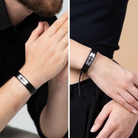 DEARMINE Daily Bible Verse Bracelets, Daily Wearable Scripture Bracelets, Cross Bracelet, Christian Gifts for Women, Men, Catholic Religious Gifts, Easter Basket Stuffers (Leather Cross Bracelet - 1)