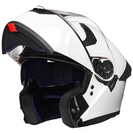 ILM Adult Motorcycle Helmet Dual Visor Flip up Modular Full Face Helmet DOT Model WS206(white,Medium)