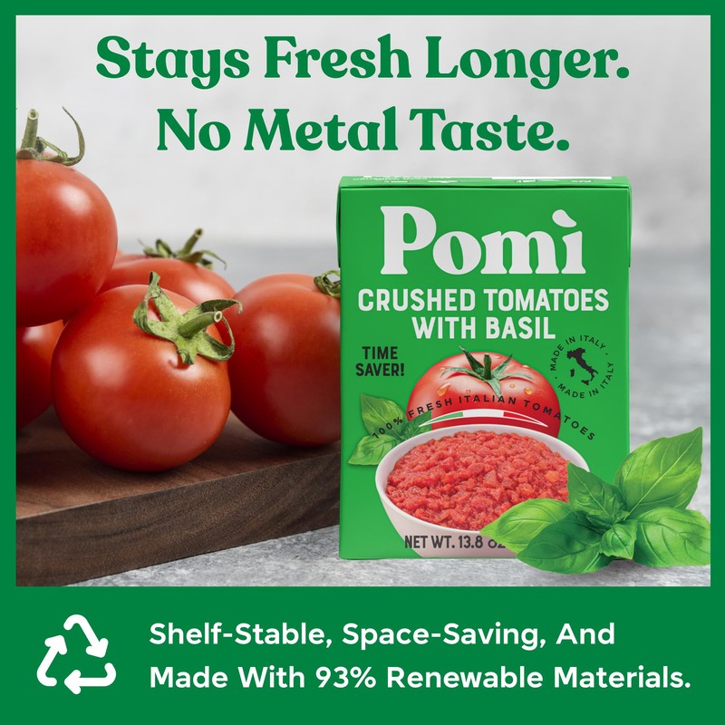 Pomì Crushed Tomatoes with Basil - Creamy, Velvety Italian Sauce,