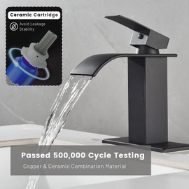 Bathroom Faucet Single Handle, 1 or 3 Hole Faucet Black Modern Bathroom Faucet, Waterfall Spout Faucet for Bathroom Sink, Single Handle Vanity Sink, Rv Lavatory Washbasin Faucet with Deck Plate & Hose