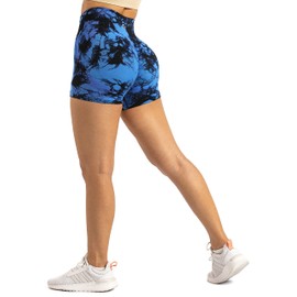 GILLYA - Pantalones cortos de entrenamiento para mujer, 3.6 pulgadas, levantamiento de glúteos, cintura alta, sin costuras, para correr, gimnasio, yoga, 1# Tiedye-darkblue, XL