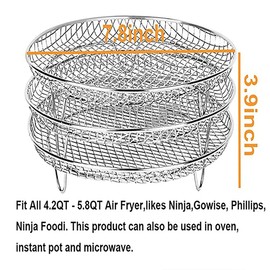 Air Fryer Racks Round, Three Layer Stackable Dehydrator Racks Stainless Steel Multi-Layer Air Fryer Basket Tray Air Fryer Accessories (7.8x7.8x3.9inch)(#C)