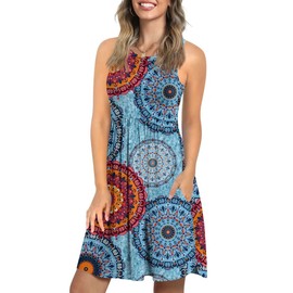 LONGYUAN Womens Stretchy Sundresses Casual Tank Dress Medium FL Mix Blue