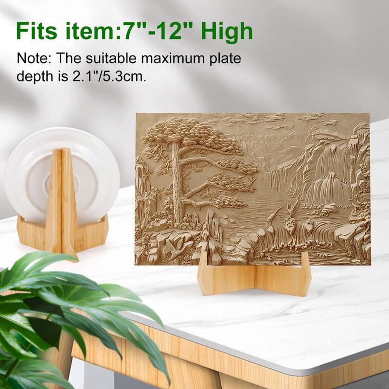 kroucoco Plate Holder Display Stand,6.8 inch Bamboo Easel Stand for