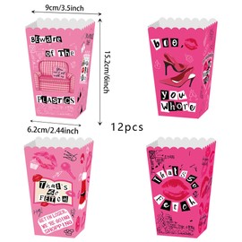 LaVenty Mean Girl Popcorn Boxes Mean Girl Birthday Party Decoration Popcorn Boxes for Wedding Bridal Shower Bachelorette Theme Girls Party Supplies