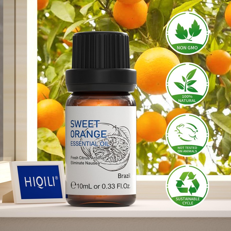 HIQILI Sweet Orange Essential Oil,100% Pure Natural for Diffuser, Aromatherapy-10ml