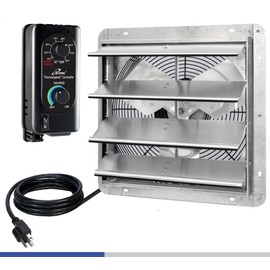 iLiving iLIVING 16" Wall Mounted Shutter Exhaust Fan, Automatic Shutter, with Thermostat and Variable Speed controller, 0.85A, 1200 CFM, 1800 SQF Coverage Area Silver (ILG8SF16V-ST)