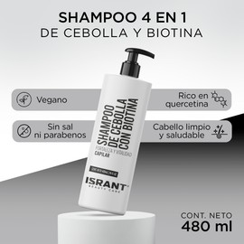 ISRANT | Shampoo sin Sulfatos y Parabenos - Shampoo de Cebolla con Biotina | Antioxidante Sin Sal - Vegano Ideal para el Cuidado del Cabello Limpio y Saludable - Para Todo Tipo de Cabello | 480ml
