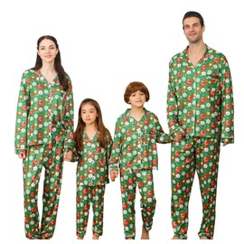 ANGELGGH Family Christmas PJs Matching Sets Long Sleeve Festival Party Pajamas Holiday Warm Sleepwear Couples Button Loungewear (Women, S, Green Snowman)