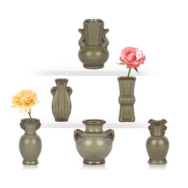 Mini Ceramic Vase Set of 6，Small Bud Vases，Mini Vases for Flower Home Decor Rustic Farmhouse Decor Pottery Vases for Bouquet Grass Dried Fresh Flowers